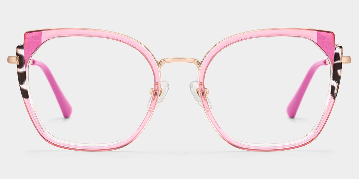 Pink Metal Frame Glasses With Wide Size For Women1