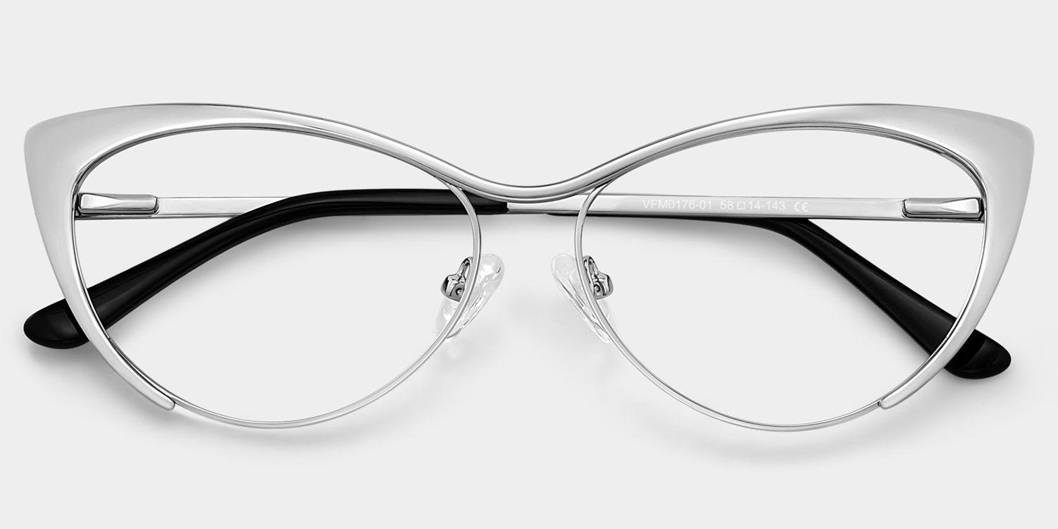 Ellen Silver Metal Cat Eye Glasses Frame for Women | ZEELOOL1