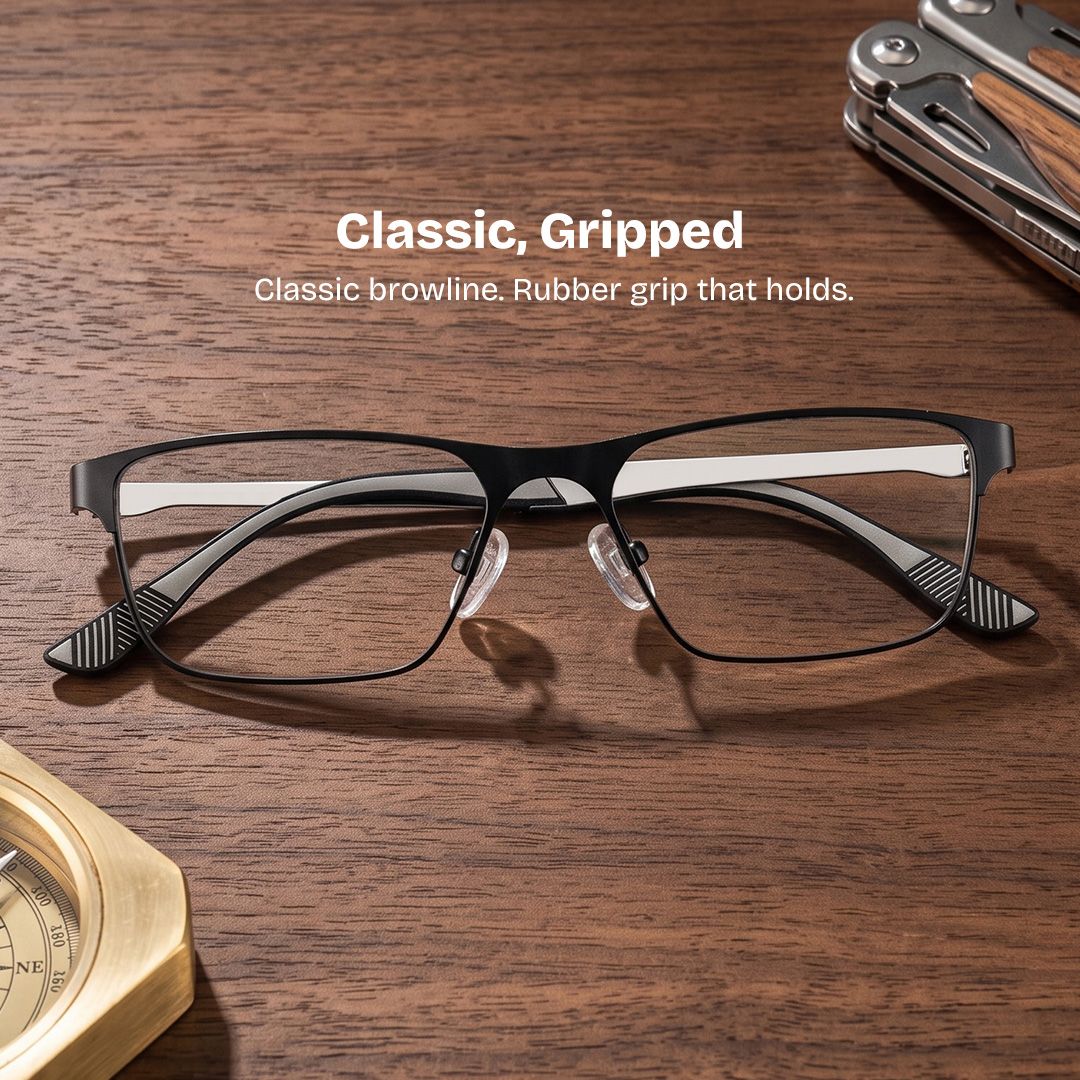 Kellen Black Eyeglasses with Browline Frame Design | ZEELOOL0