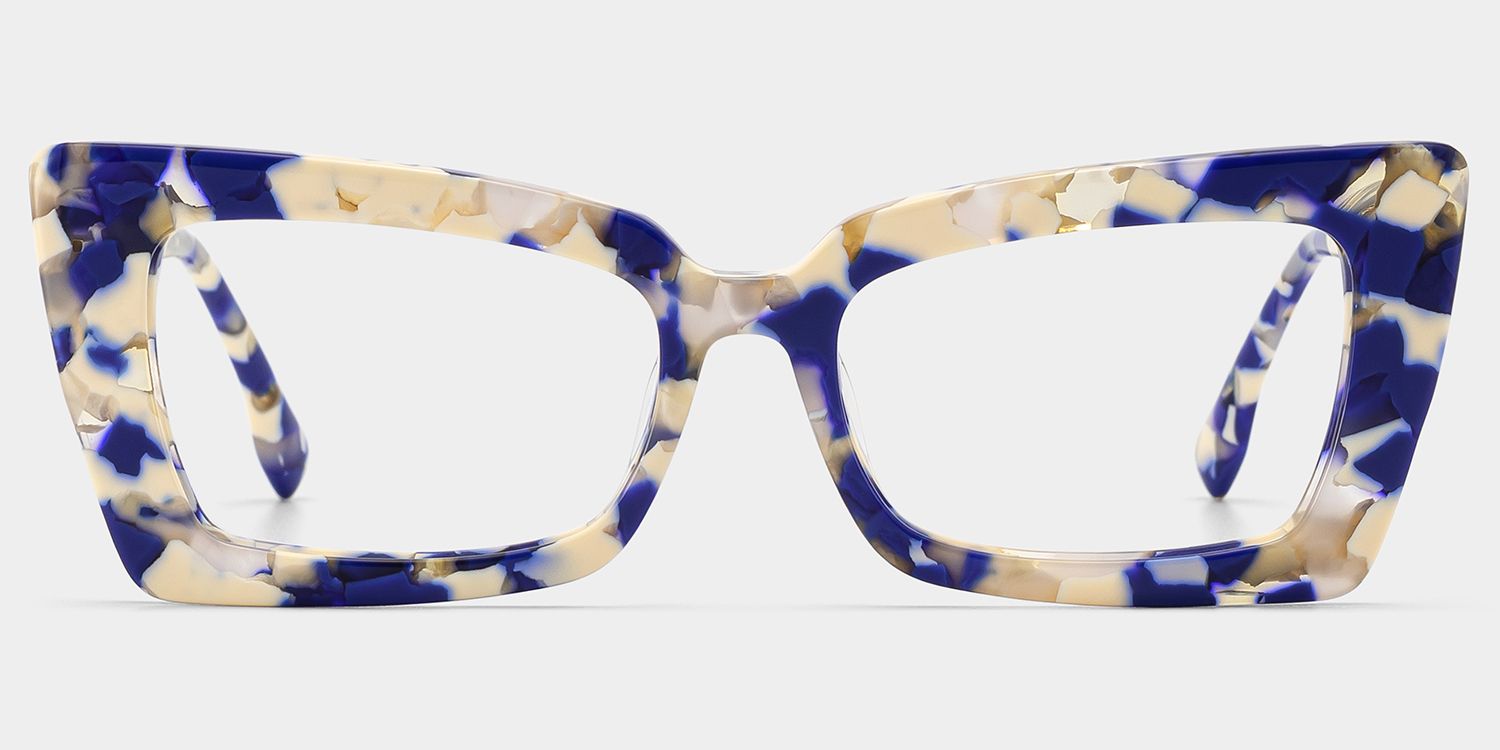 Newell Rectangle Blue-Floral Frame Glasses | Zeelool Optical0