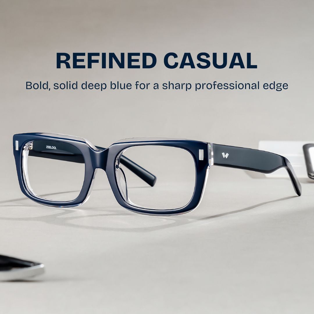 Fayssel Blue Rectangle Acetate Frame Glasses for Men | ZEELOOL0
