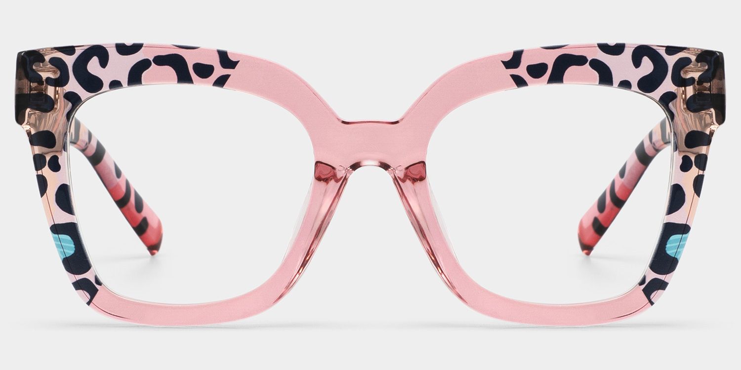 Malcolm Pink Leopard Print Square Frame Glasses for Women1