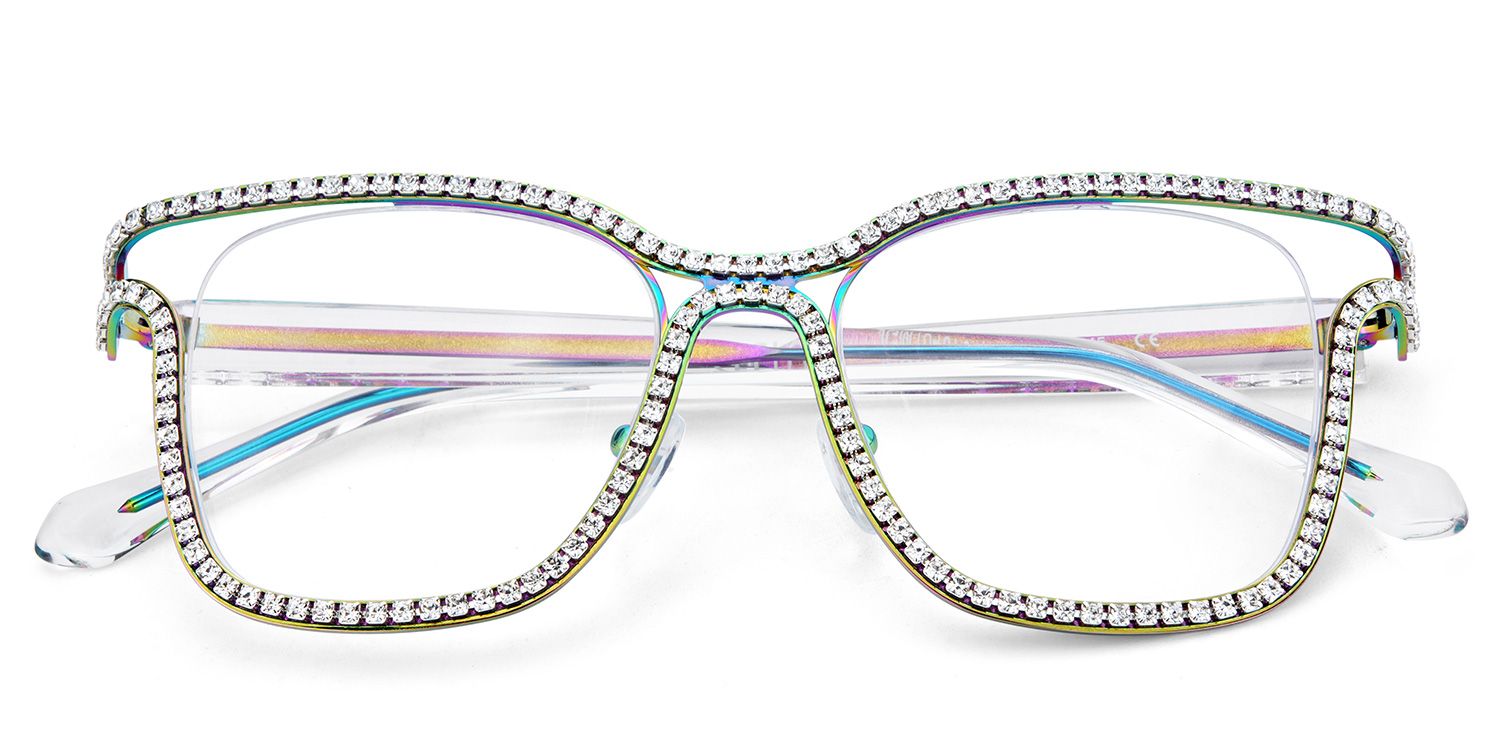 Shine Square Iridescent Glasses with Shiny Diamonds on the Side3
