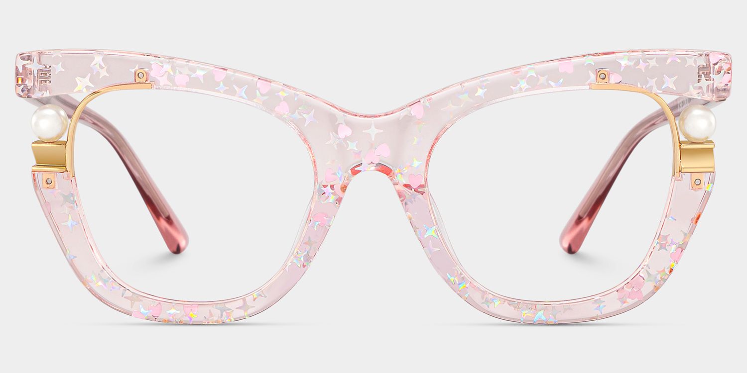 Transparent Pink Glasses with Pearl and Glitter Stars2