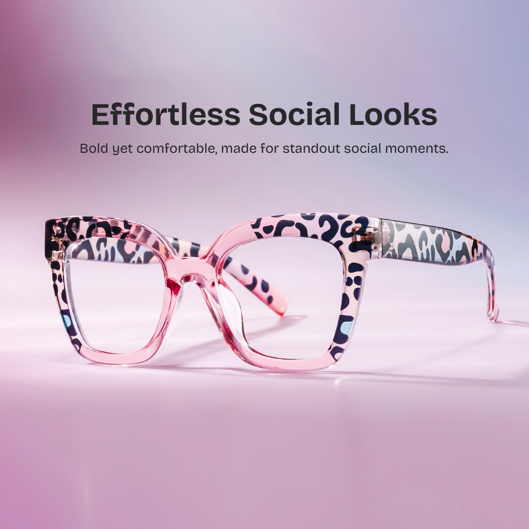 Malcolm Pink Leopard Print Square Frame Glasses for Women0