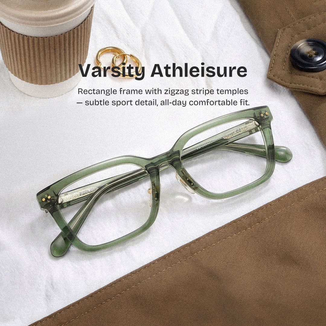 Remy Green Rectangle Glasses | Nostalgic Varsity Athleisure0