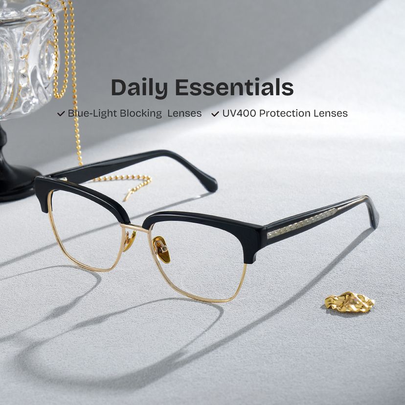 Ellis Black Gold Browline Glasses