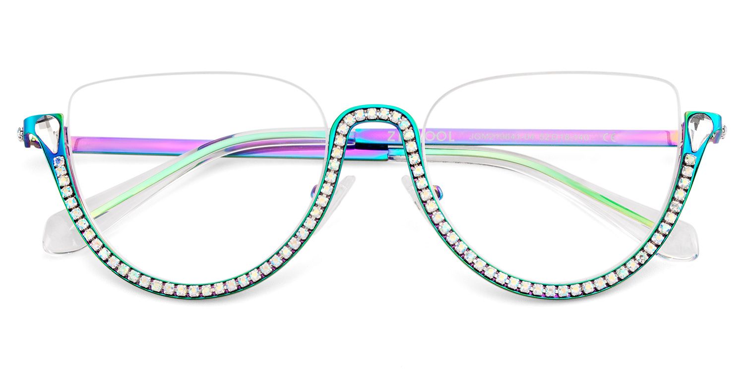 Sparkle Cat Eye Iridescent Half Frame Glasses With Shiny Diamonds3