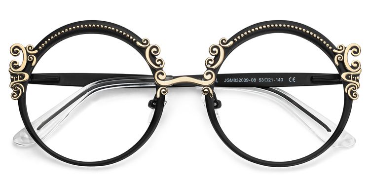 Nelida Black Gold Round Glasses