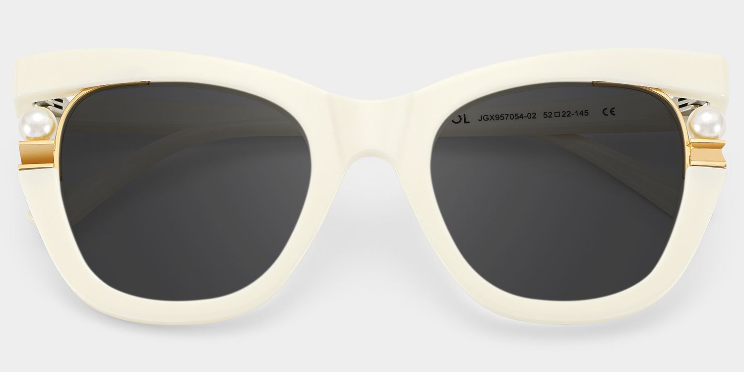 Pearl Cat Eye Style White Frame Sunglasses | ZEELOOL1