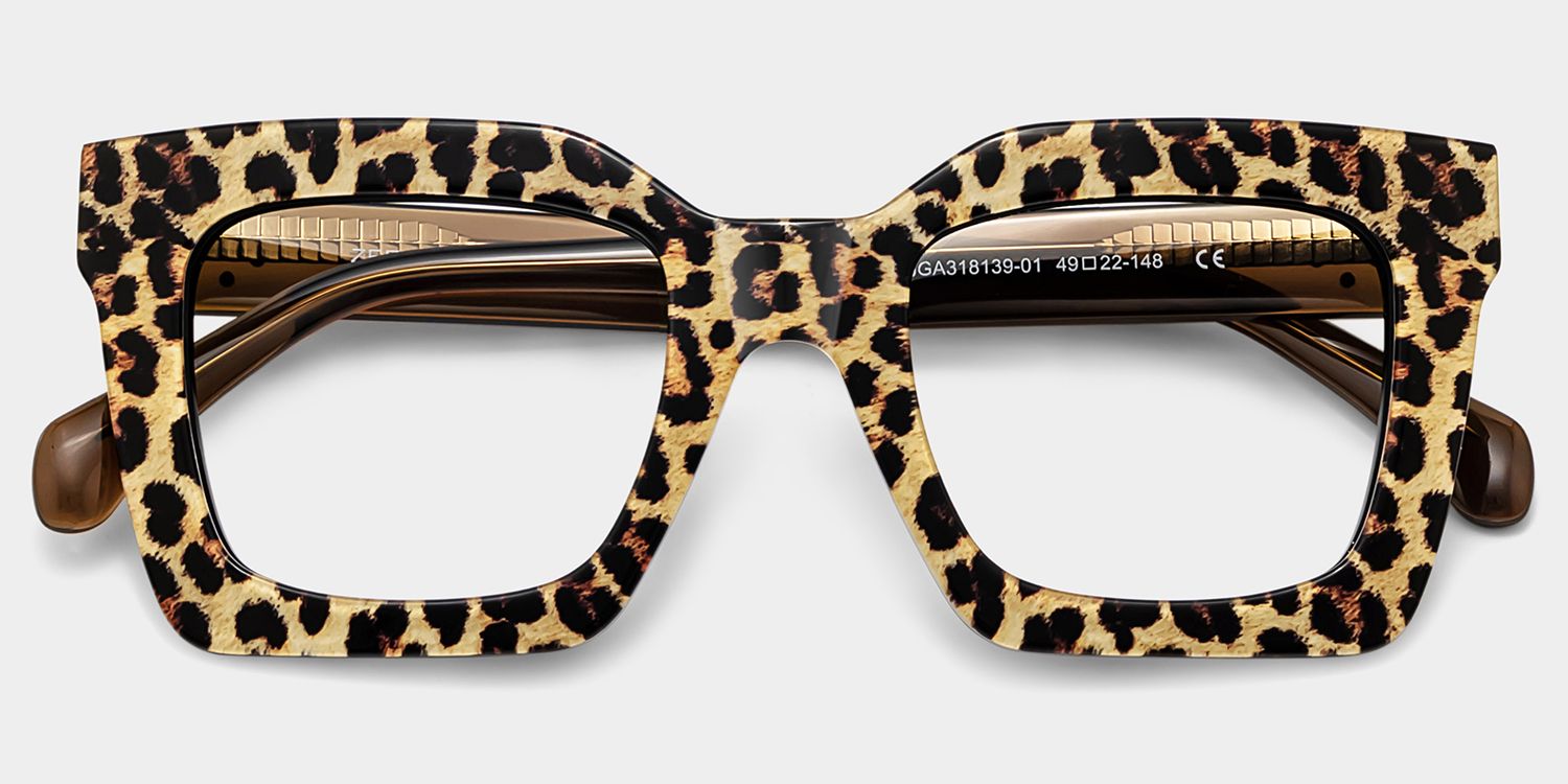 Megan Leopard print Square Acetate Frame Glasses for Women | ZEELOOL2
