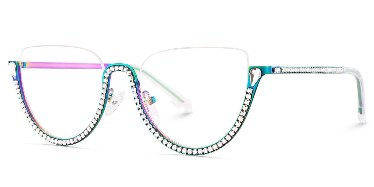Sparkle Cat Eye Iridescent Half Frame Glasses With Shiny Diamonds4