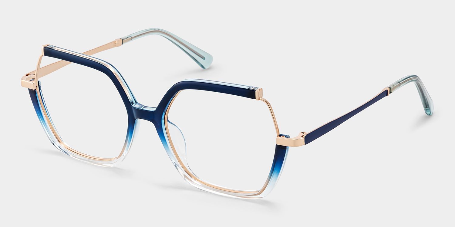 Alexia Mixed-Materials Square Blue Frame Glasses | Zeelool3