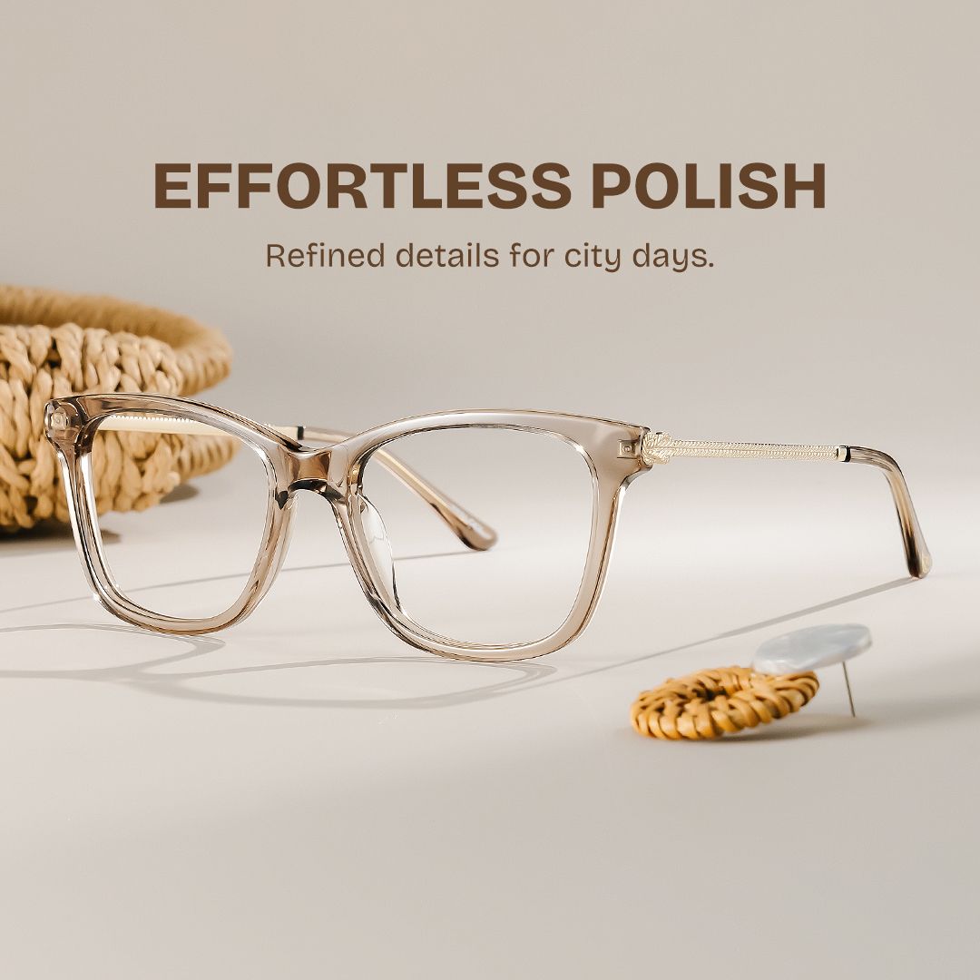Vibert Brown Rectangle Mixed Frame Glasses for Women | ZEELOOL0