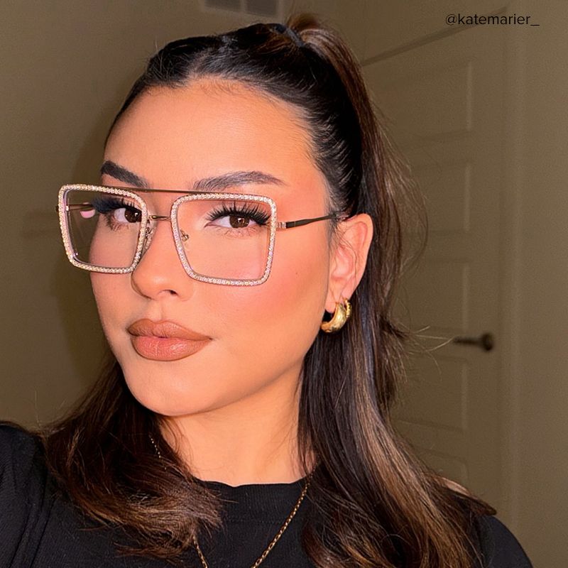 Diva Frame Glasses, Gold Glitter Sparkle Square Eyeglasses7