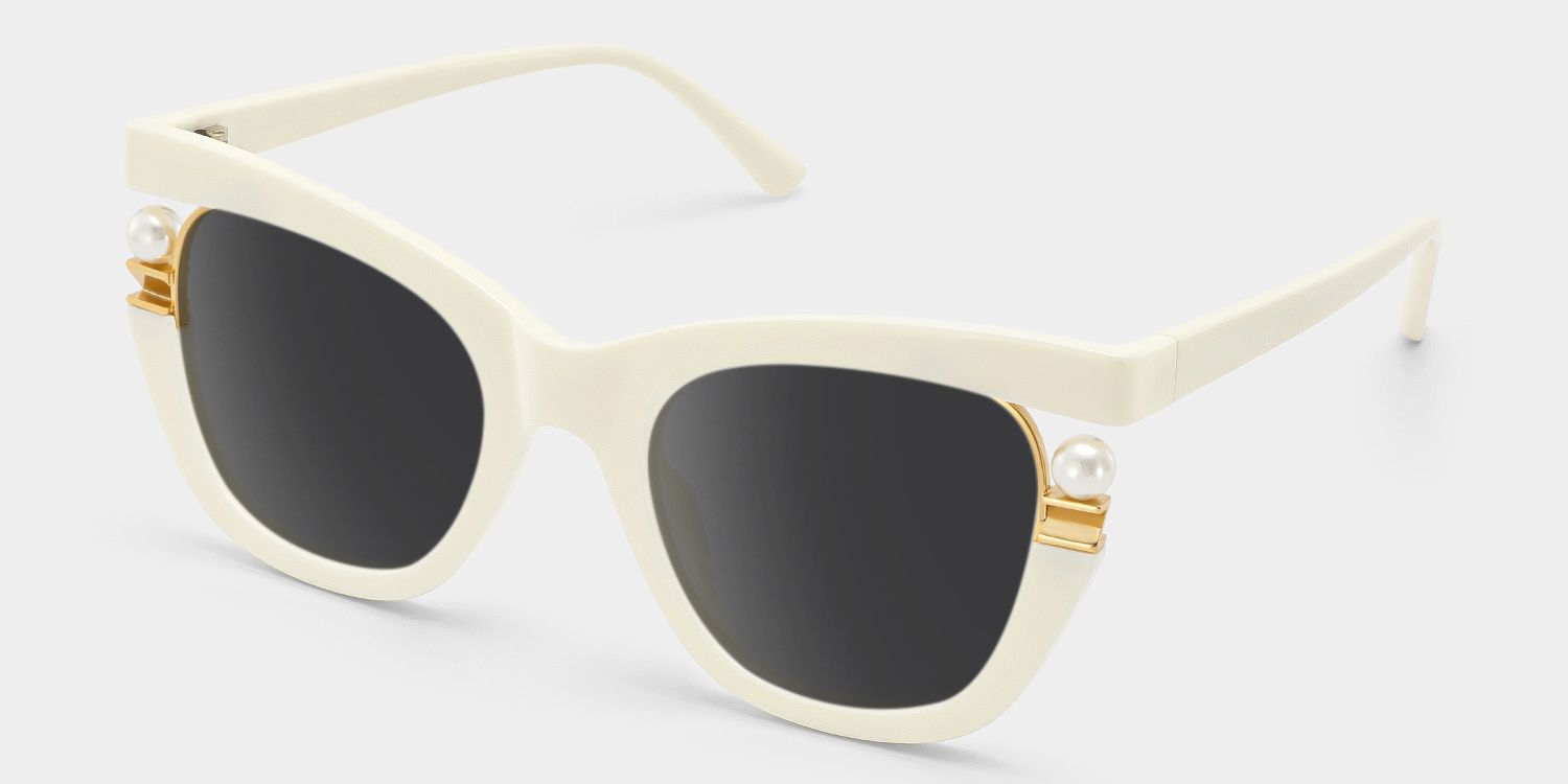 Pearl Cat Eye Style White Frame Sunglasses | ZEELOOL2