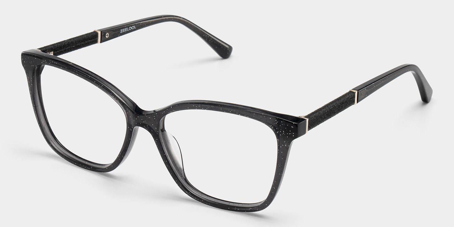Finnian Square Black Glitter Glasses Frames for Women | ZEELOOL2
