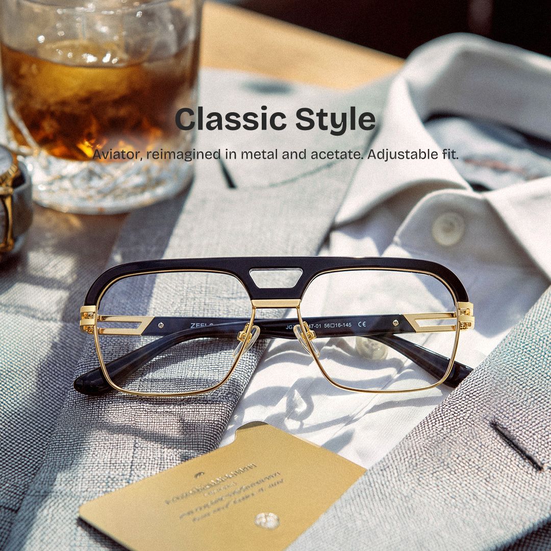 Griff Black and Gold Aviator Glasses for Men | ZEELOOL0