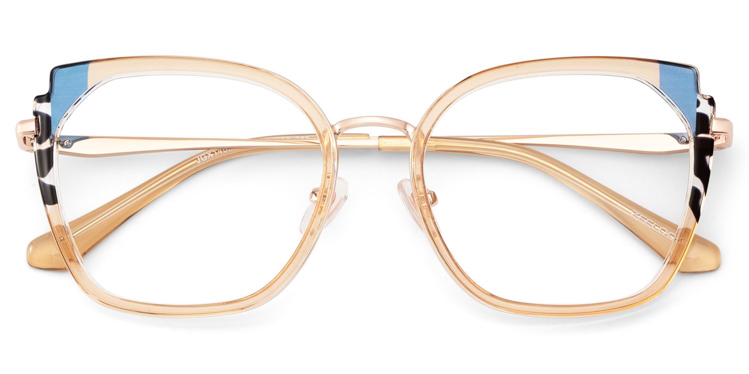 Beige Metal Frame Glasses With Wide Size For Women2