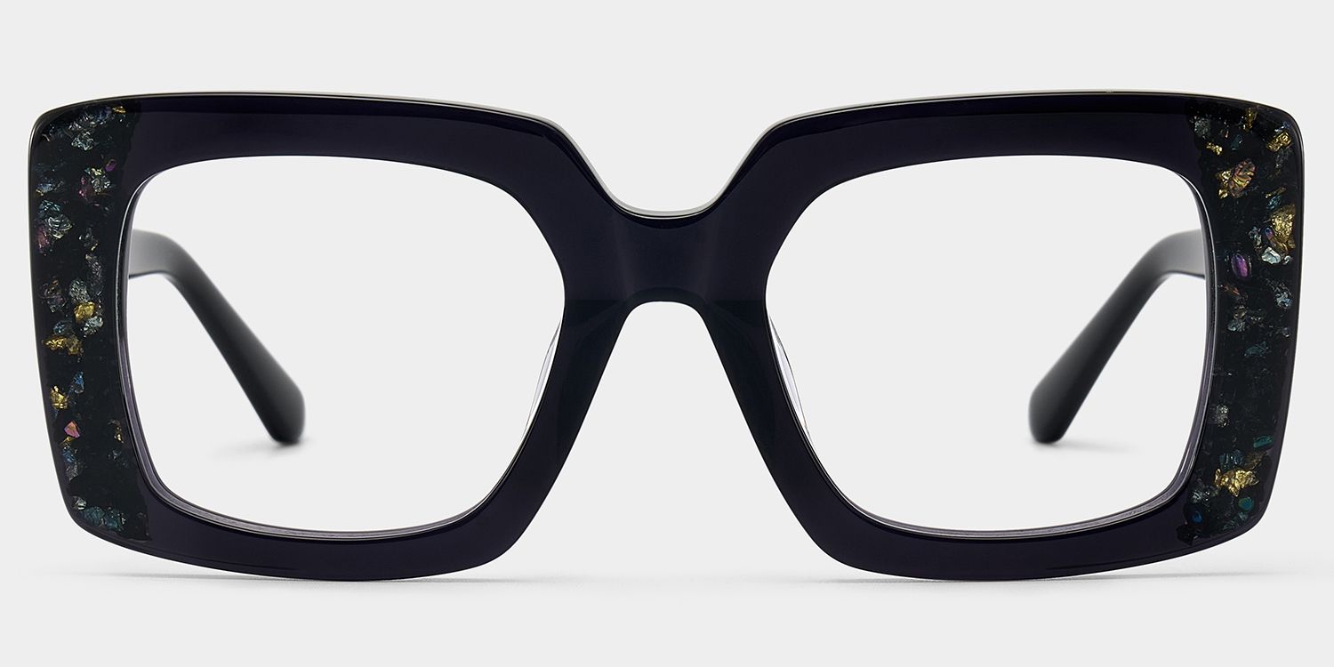 Sable Thick Black Square Frame Glasses with Colored Diamonds | ZEELOOL1