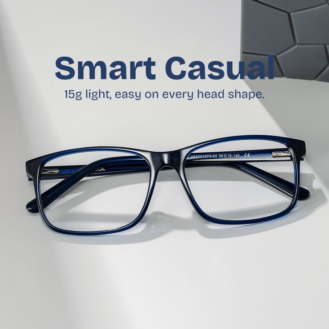 Connie Blue Rectangle Acetate Frame Glasses for Men | ZEELOOL0