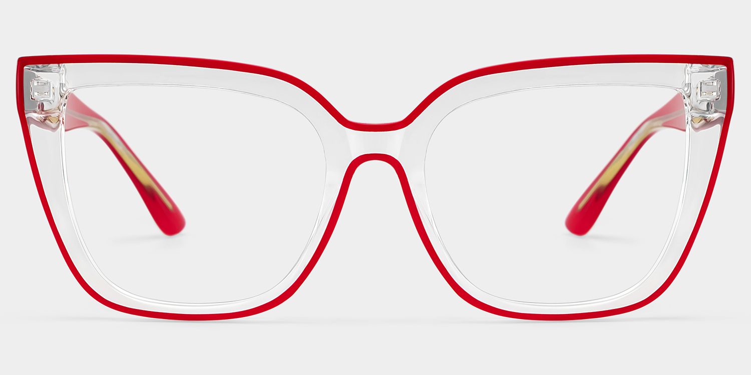 Mirta Square Glasses with Clear Frame and Red Edge | ZEELOOL0