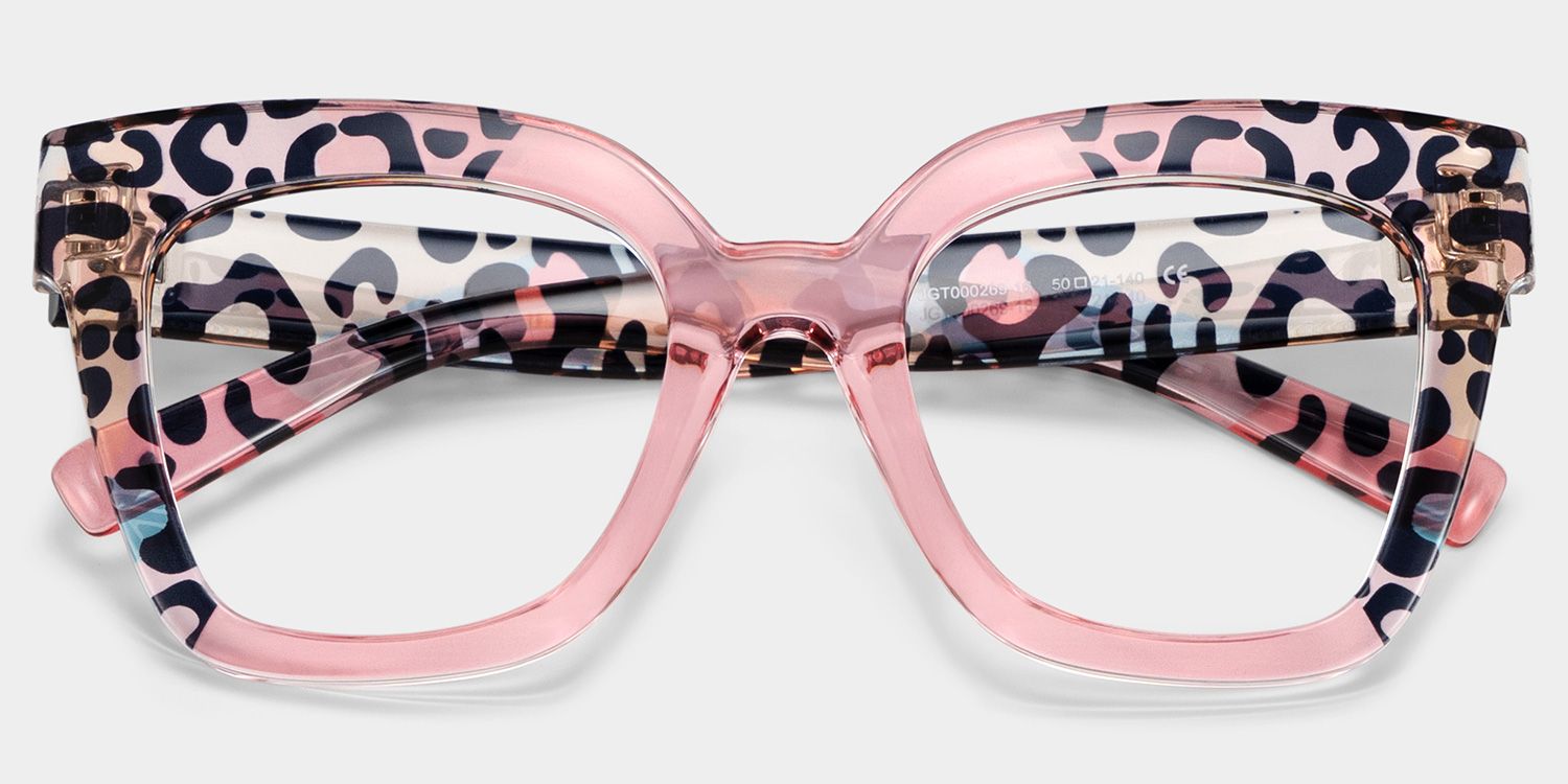 Malcolm Pink Leopard Print Square Frame Glasses for Women2