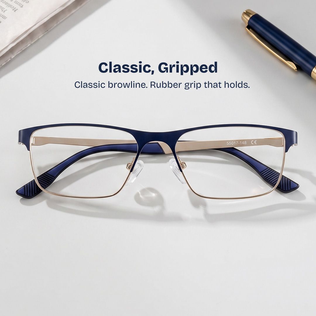 Kellen Browline Blue Eyeglass Frame Design for Men | ZEELOOL0