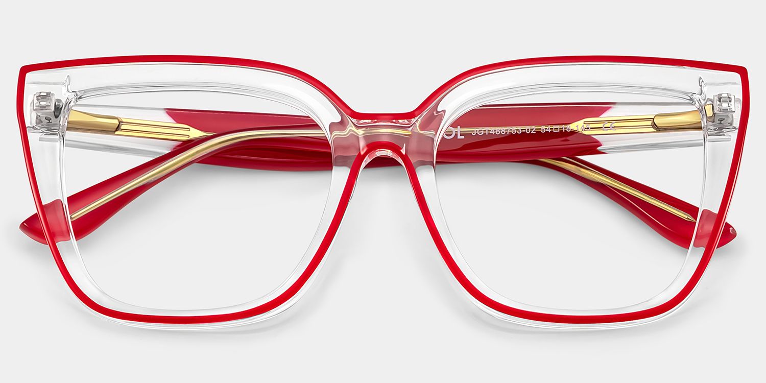 Mirta Square Glasses with Clear Frame and Red Edge | ZEELOOL1