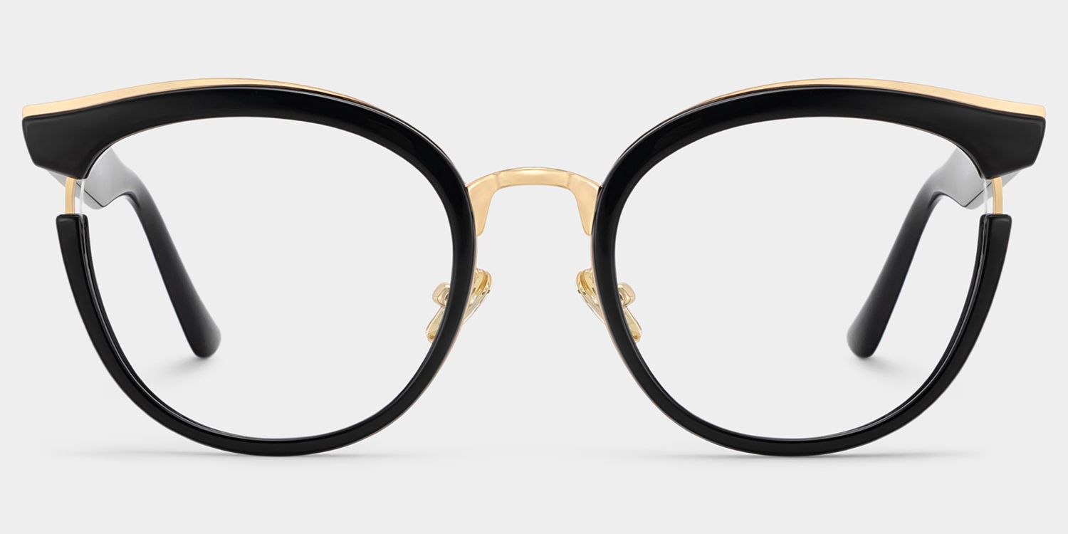 Laraine Cat Eye Black Frame Glasses with Gold Trim0