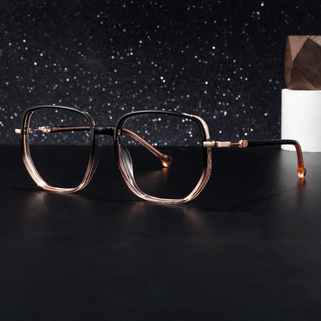 Joana Black and Beige Glasses in Geometric Wide Frame Design0