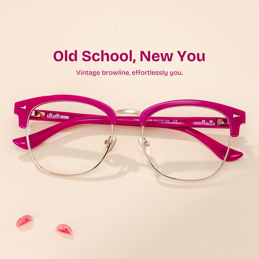 Lasha Pink Browline Mixed Frame Glasses for Women | ZEELOOL0
