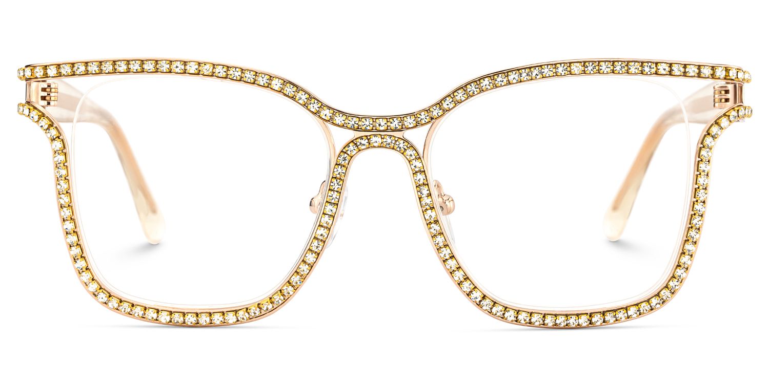 Shine Square Gold White Diamond Glasses Frames for Women1