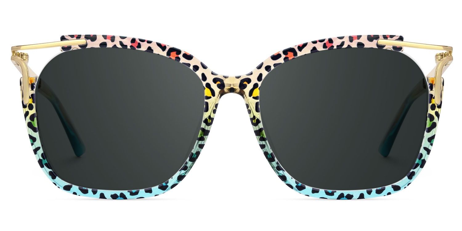 Sidibe Square Blue Leopard Prescription Sunglasses | ZEELOOL0