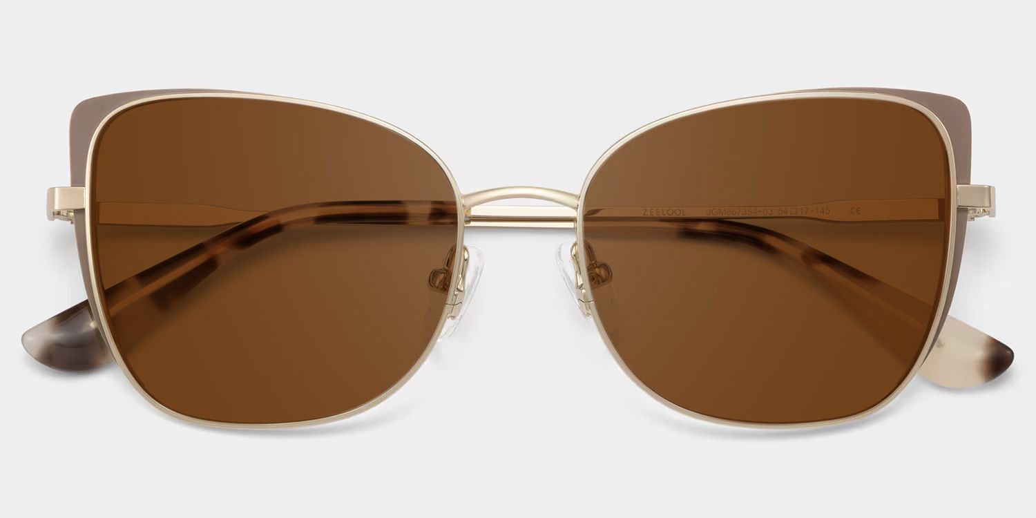Tessa Khaki Gold Cat Eye Sunglasses to Frame Your Face | ZEELOOL1