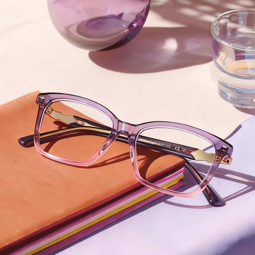 Theo Grey Pink Rectangle Glasses