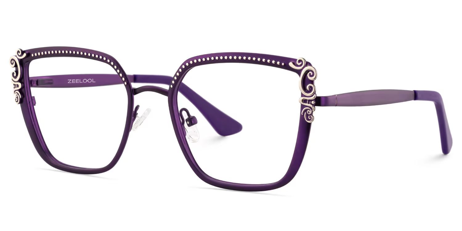 Frieze Rectangle Purple Glasses for Women | ZEELOOL3