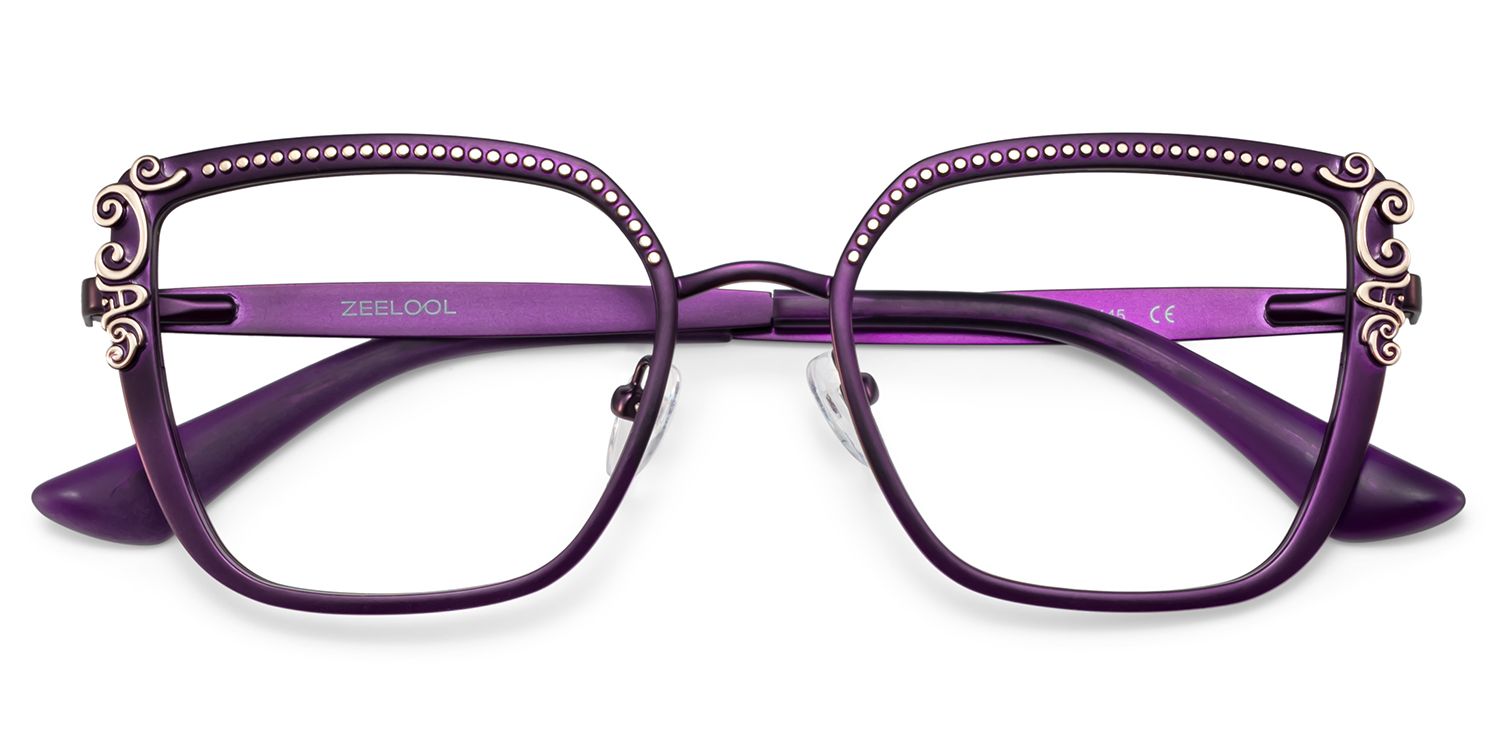 Frieze Rectangle Purple Glasses for Women | ZEELOOL2