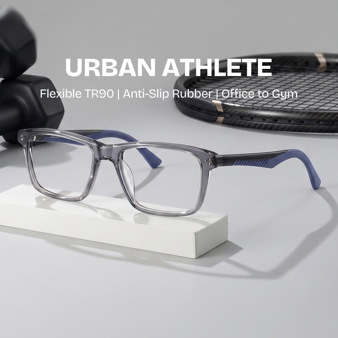 Bastian Gray Rectangle Mixed Frame Glasses for Men | ZEELOOL0