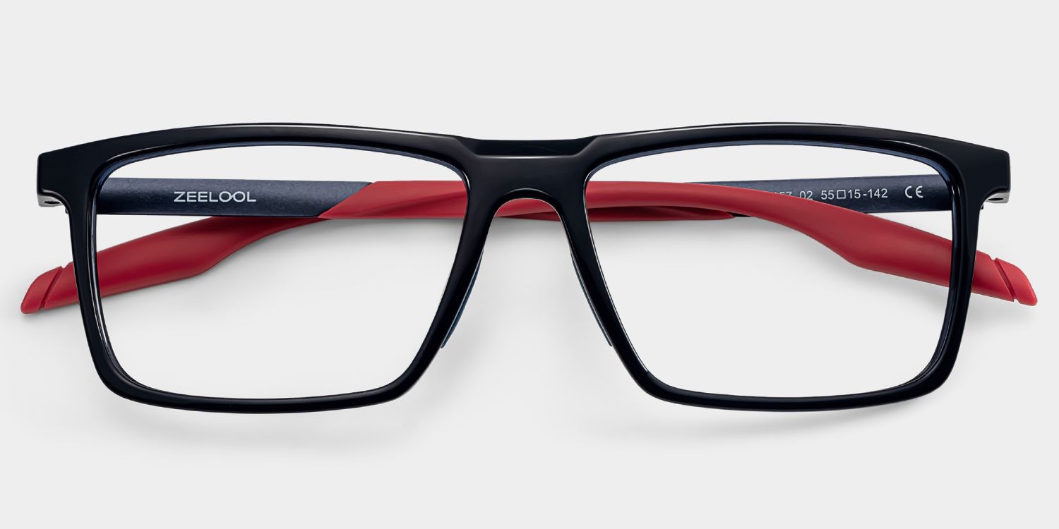 Active Rectangle Black and Red Frame Glasses for Sporty | ZEELOOL2