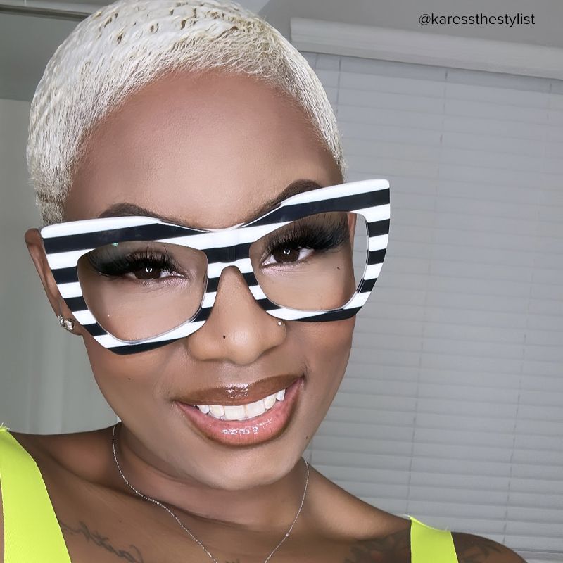 Bernita Geometric Black and White Striped Frames Glasses5