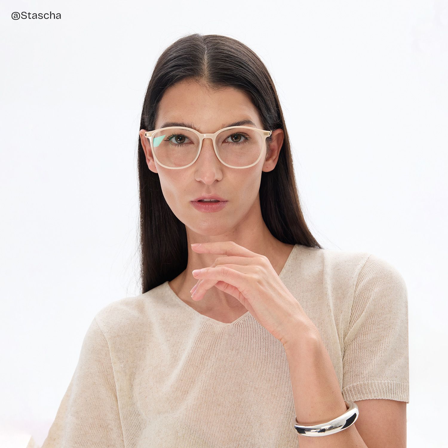 Greene Beige Square Mixed Frame Glasses for Women | ZEELOOL6