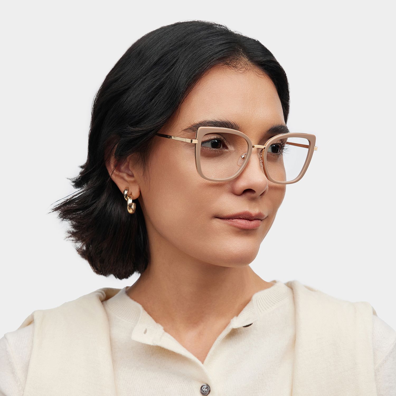 Leila Beige Frame Glasses with Butterfly Frame Online | ZEELOOL1