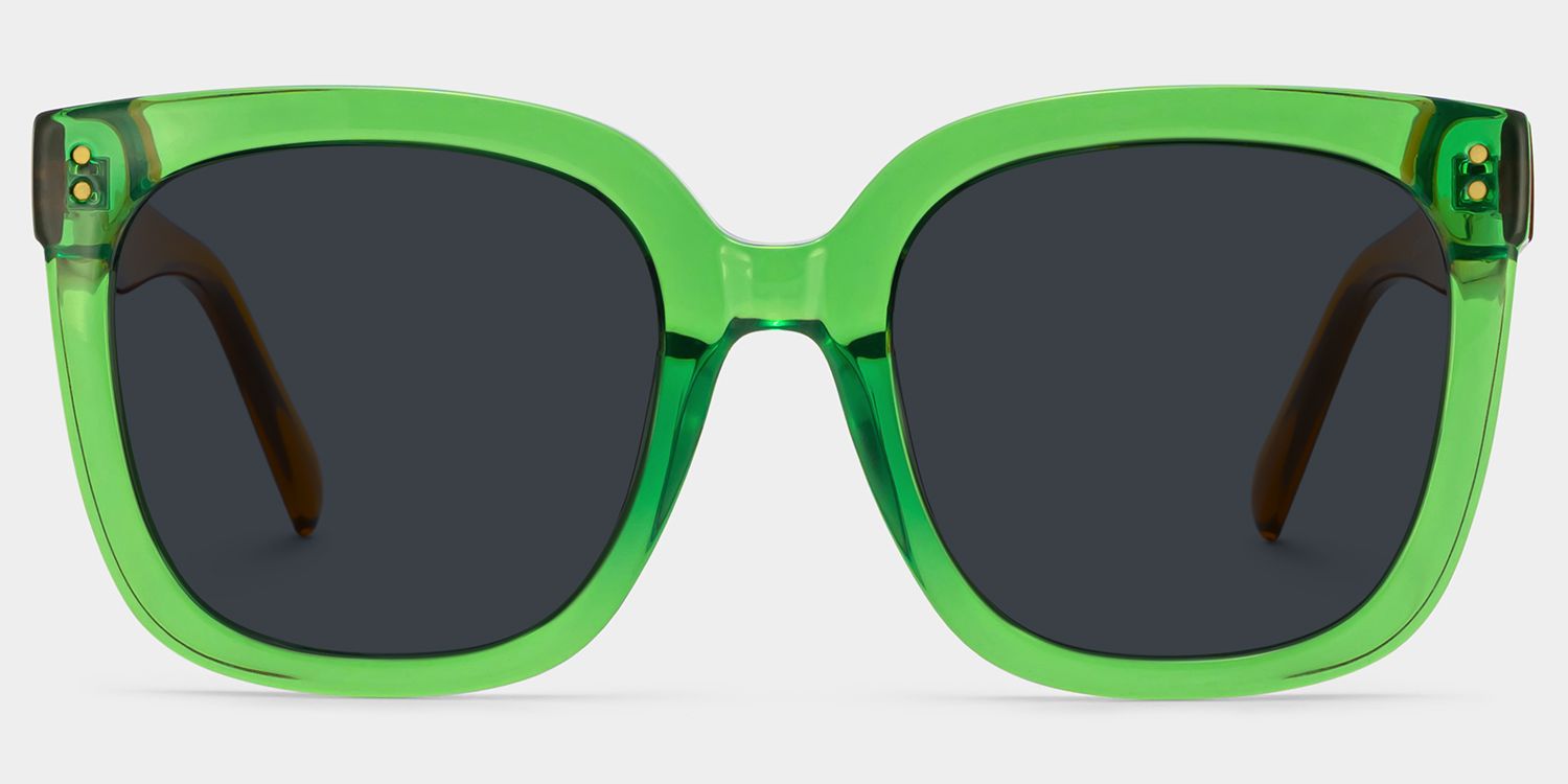 Ebony Tr90 Green Square Frame Sunglasses | ZEELOOL0