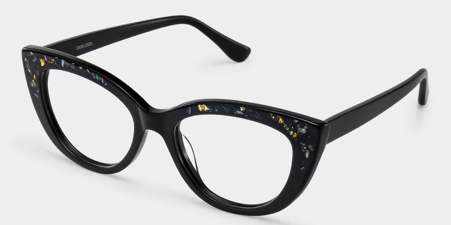 Elora Cat-Eye Black Glitter Glasses Frames with Diamond Chips | ZEELOOL3
