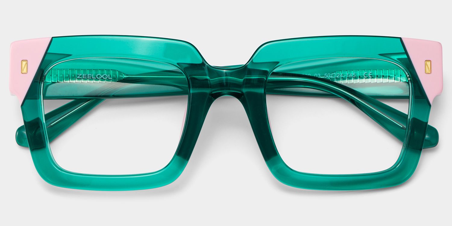 Square Green Pink Eyeglasses- Sarah Acetate Frame Glasses2