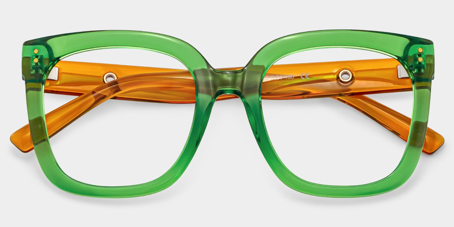 Ebony Square Green TR90 Frame Glasses | ZEELOOL1