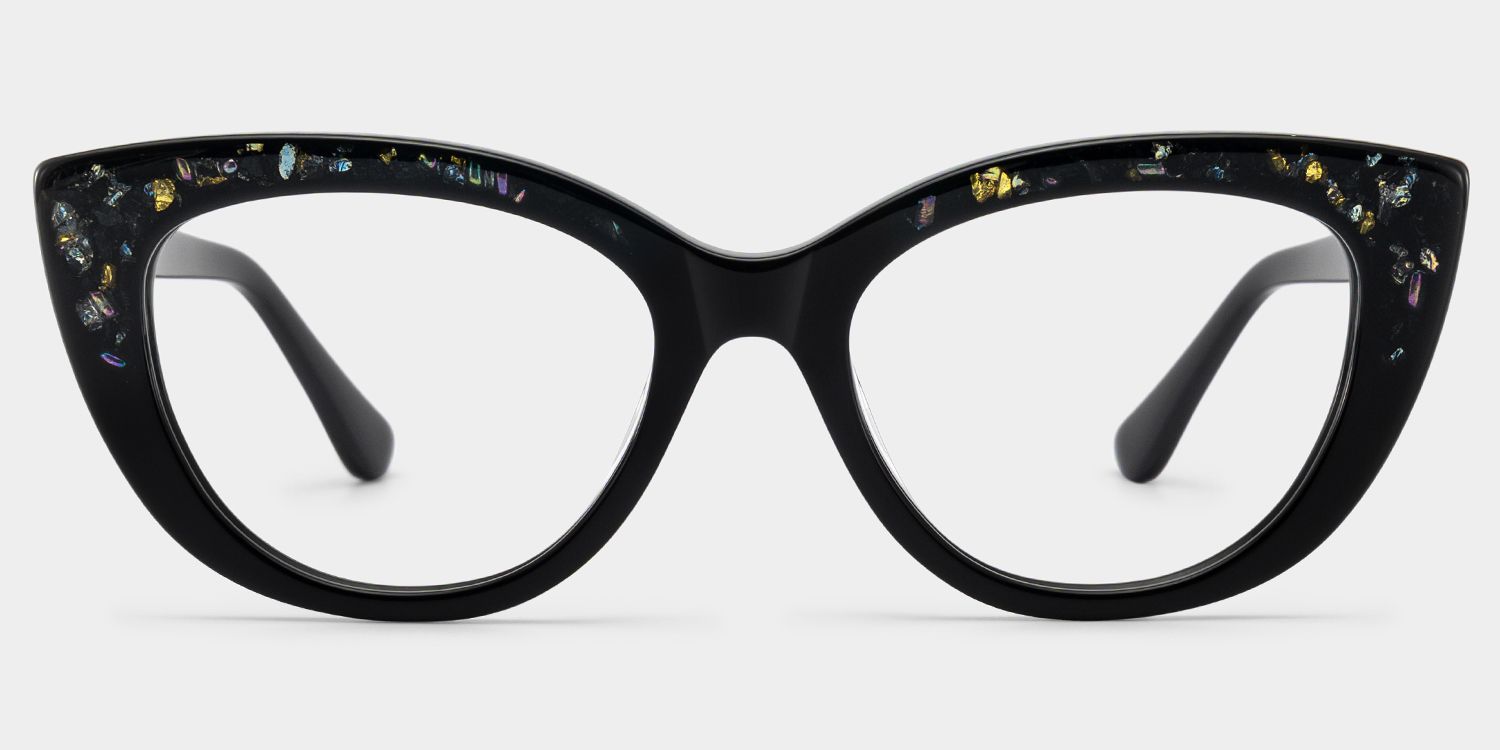 Elora Cat-Eye Black Glitter Glasses Frames with Diamond Chips | ZEELOOL1
