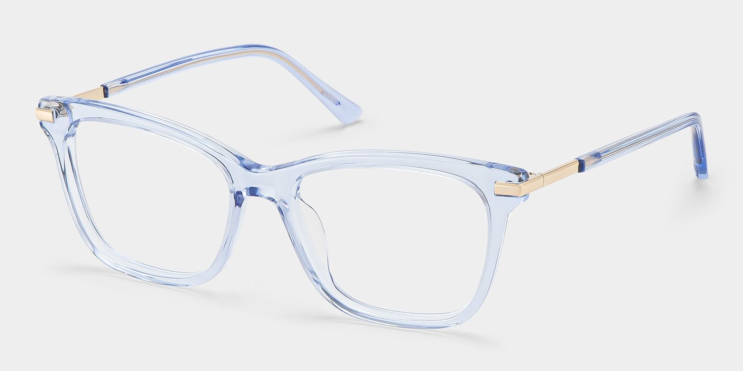 Eliot Clear Blue Rectangle Mixed Frame Glasses for Women | ZEELOOL3