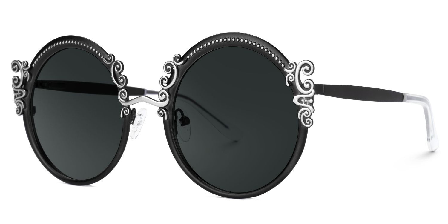 Nelida Black Round Polarized Sunglasses for Driving | ZEELOOL1